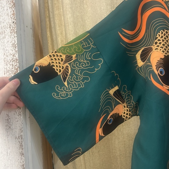 Multicolored Short Sleeved Fish Print Tunic Top - Initial Fascination - Picture 3 of 6